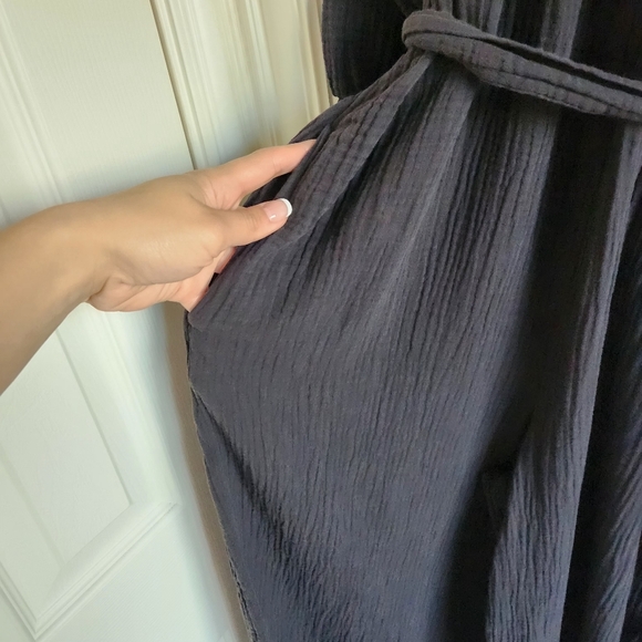 GAP Jumpsuit Size 12 Black Tie Belt Wide Leg Gauze With Pockets - Picture 5 of 10